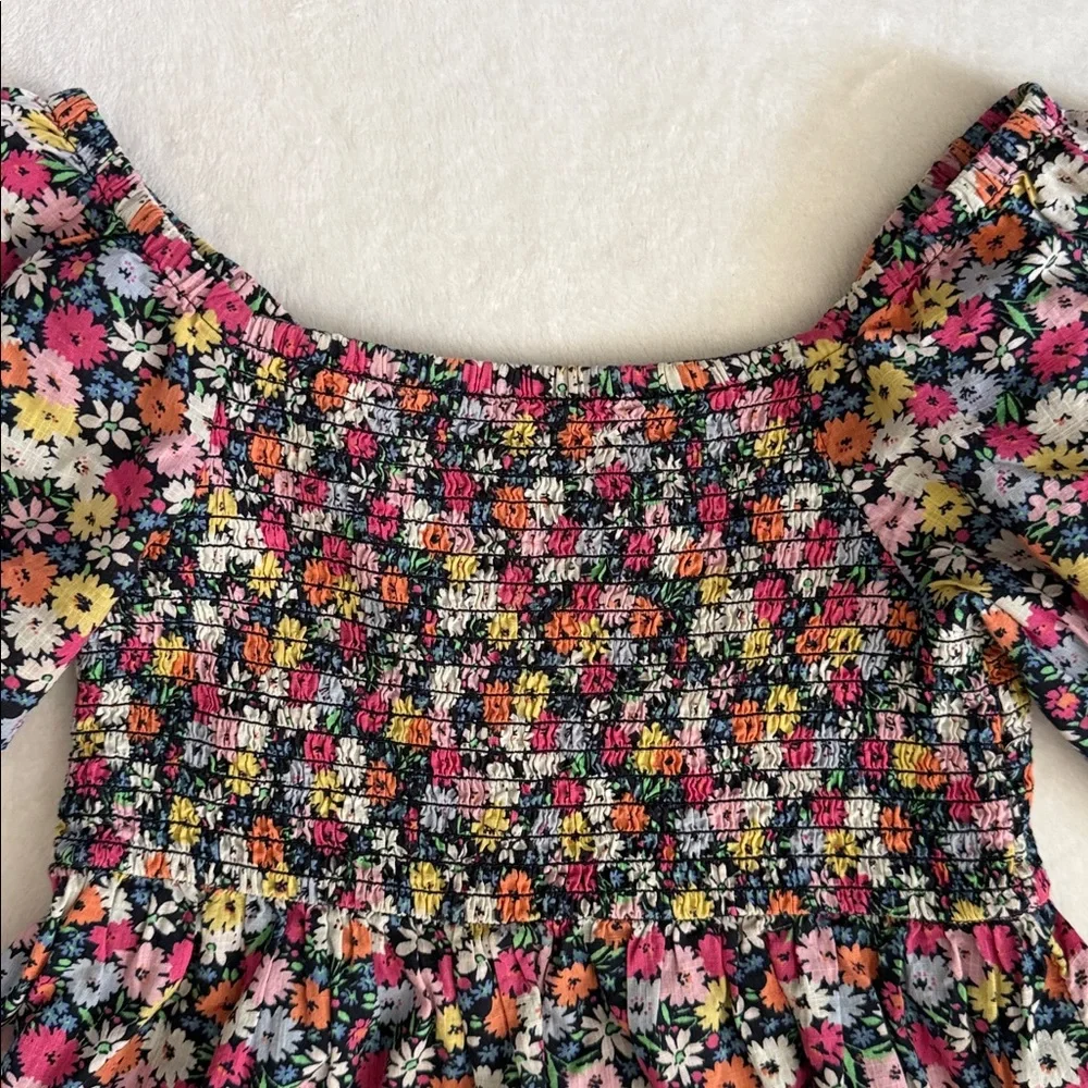 Gap Kids | Smocked Floral Print Puff Sleeve Cotton Dress 813739 Blue/Pink (L/10) - Picture 4 of 16